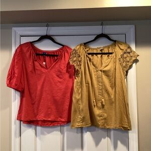 Old Navy Red and Gold Relaxed Tie Front Blouses
